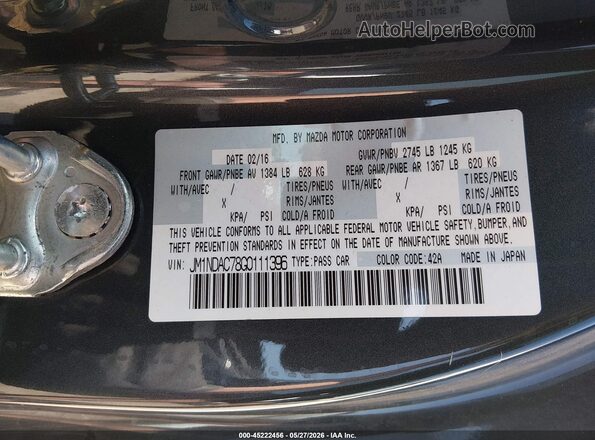 JM1NDAC78G0111396 2016 MAZDA MX-5 MIATA Black Engine compartment view