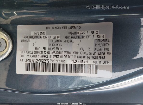 JM1NDAD72H0122572 2017 MAZDA MX-5 MIATA Blue Вид підкапотного простору