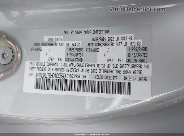 JM1NDAL78H0100593 2017 MAZDA MX-5 MIATA RF White Engine compartment view