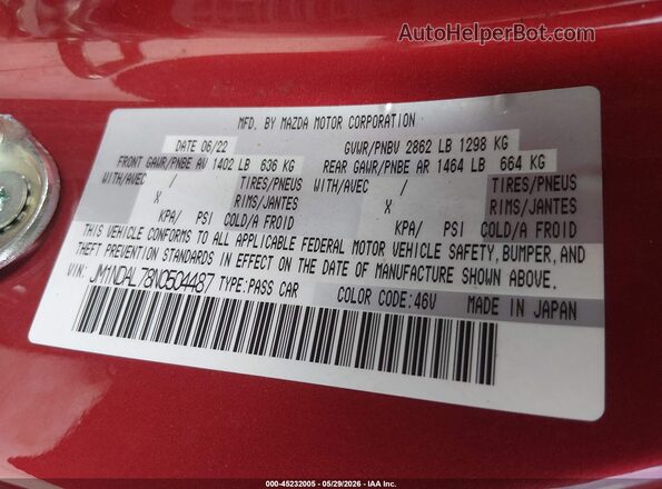 JM1NDAL78N0504487 2022 MAZDA MX-5 MIATA RF Red Շարժիչի բաժամունքի տեսք