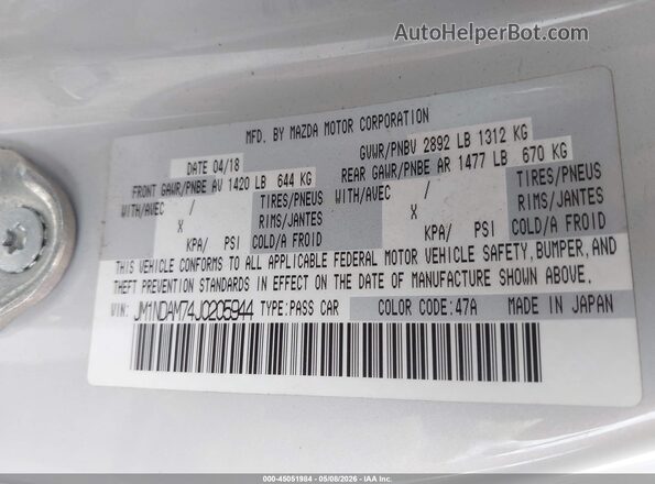 JM1NDAM74J0205944 2018 MAZDA MX-5 MIATA RF Gray Vista del compartimento del motor