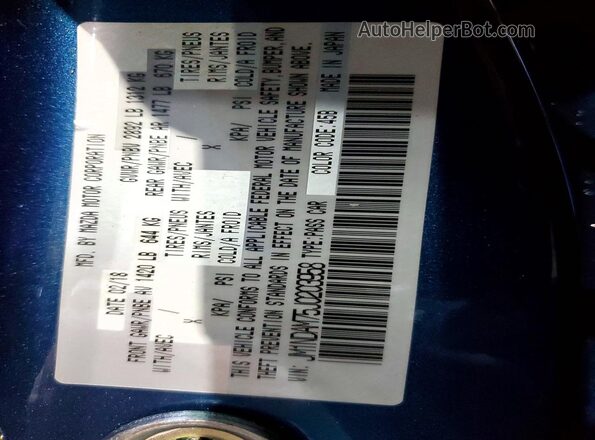 JM1NDAM75J0203958 2018 MAZDA MX-5 Blue VIN կոդի պիտակի տեսք