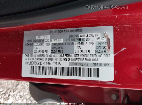 JM3KE2CY3G0911397 2016 MAZDA CX-5 Red ძრავის განყოფილების ხედი