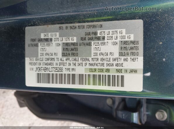 JM3KFABMXL0725288 2020 MAZDA CX-5 Blue Vista del compartimento del motor