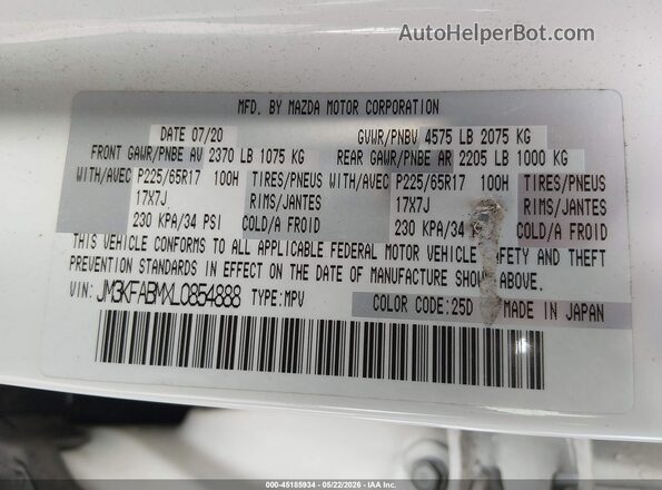JM3KFABMXL0854888 2020 MAZDA CX-5 White Շարժիչի բաժամունքի տեսք