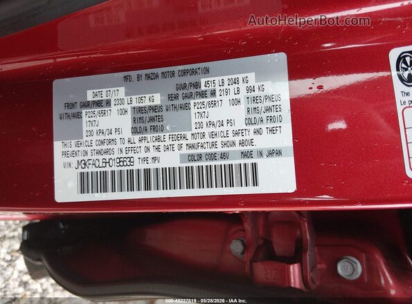 JM3KFACL6H0195639 2017 MAZDA CX-5 Red Engine compartment view