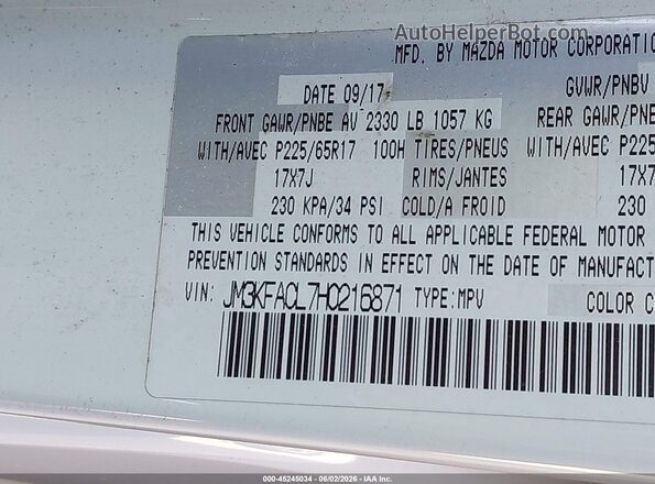 JM3KFACL7H0216871 2017 MAZDA CX-5 White Vista del compartimento del motor