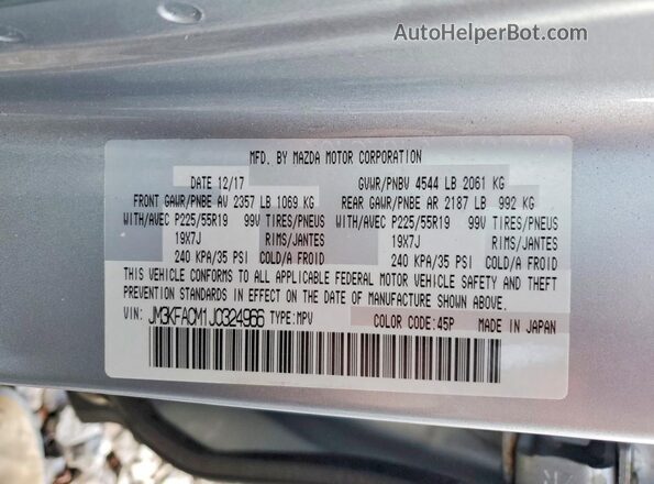 JM3KFACM1J0324966 2018 MAZDA CX-5 Серебряный Вид наклейки с VIN-кодом