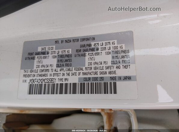 JM3KFACM2M0329601 2021 MAZDA CX-5 White Շարժիչի բաժամունքի տեսք