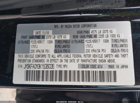 JM3KFACM3K1536036 2019 MAZDA CX-5 Black ძრავის განყოფილების ხედი