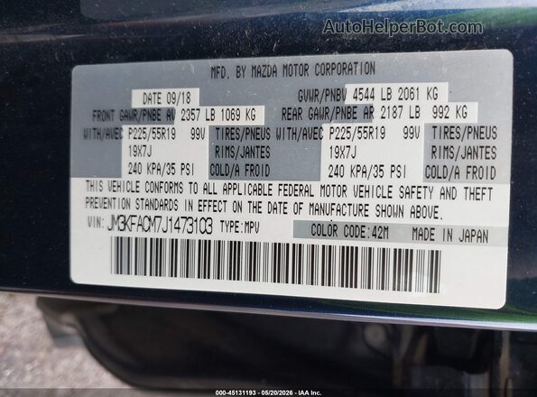 JM3KFACM7J1473103 2018 MAZDA CX-5 Blue Շարժիչի բաժամունքի տեսք