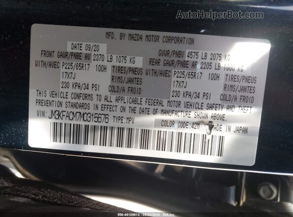 JM3KFACM7M0315676 2021 MAZDA CX-5 Blue Շարժիչի բաժամունքի տեսք