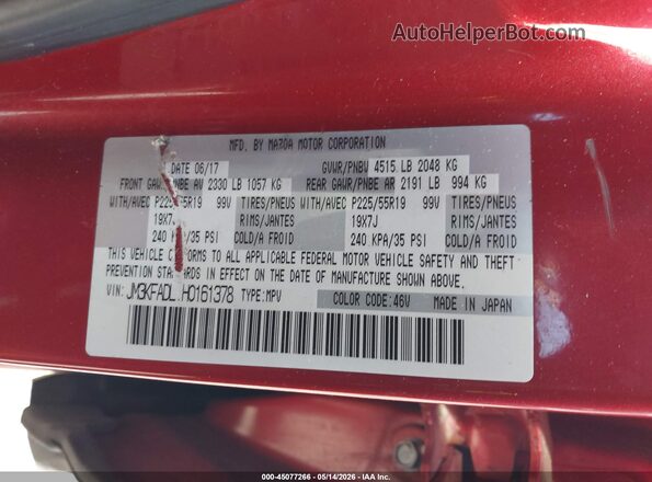 JM3KFADL1H0161378 2017 MAZDA CX-5 Red Vista del compartimento del motor