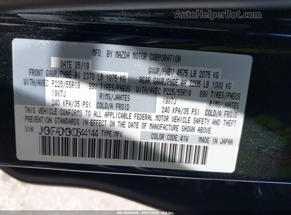 JM3KFADM3K0644144 2019 MAZDA CX-5 Black 