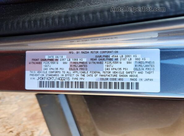 JM3KFADM7J1400215 2018 MAZDA CX-5 Gray VIN կոդի պիտակի տեսք