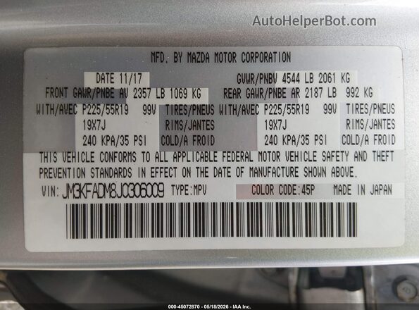 JM3KFADM8J0306009 2018 MAZDA CX-5 GRAND TOURING F Silver Engine compartment view