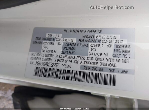 JM3KFADM8K1527671 2019 MAZDA CX-5 White Vista del compartimento del motor
