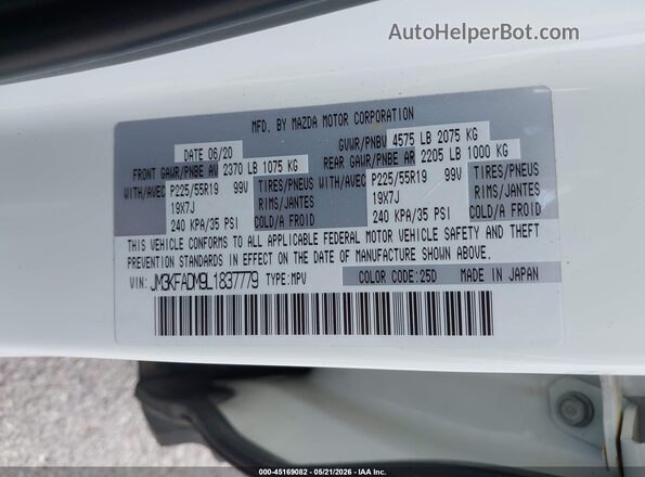 JM3KFADM9L1837779 2020 MAZDA CX-5 White 