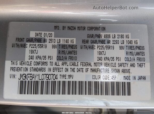 JM3KFBAY1L0790704 2020 MAZDA CX-5 Silver Engine compartment view