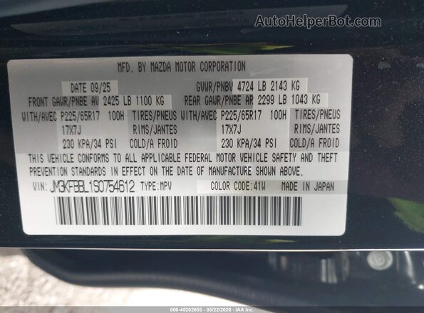 JM3KFBBL1S0754612 2025 MAZDA CX-5 Black Շարժիչի բաժամունքի տեսք