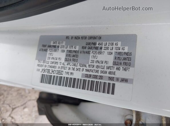 JM3KFBBL3H0108500 2017 MAZDA CX-5 White Вид підкапотного простору