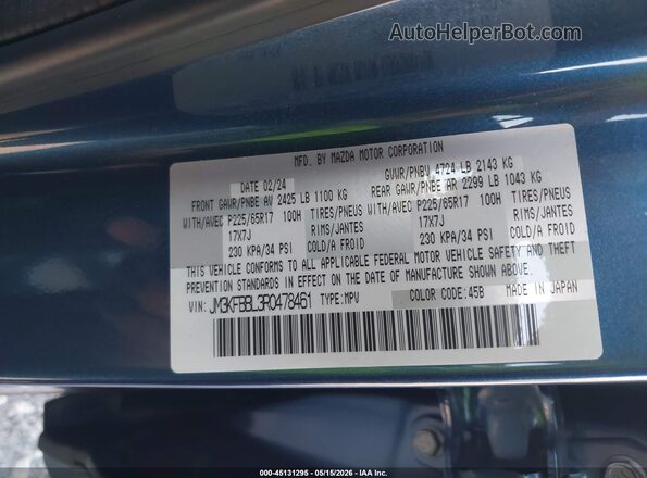 JM3KFBBL3R0478461 2024 MAZDA CX-5 Blue Vista del compartimento del motor