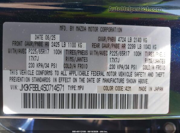 JM3KFBBL4S0714671 2025 MAZDA CX-5 Blue 