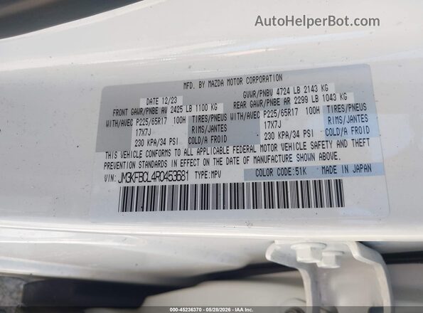 JM3KFBCL4R0453681 2024 MAZDA CX-5 White Engine compartment view