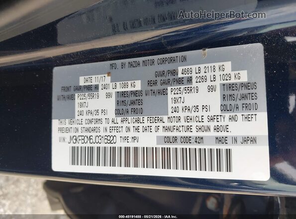JM3KFBCM6J0316920 2018 MAZDA CX-5 Blue Widok komory silnika
