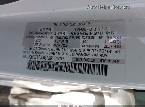 JM3KFBCM6J0451282 2018 MAZDA CX-5 White 