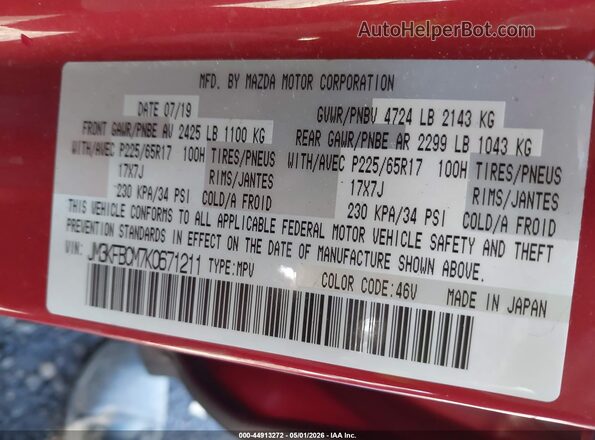 JM3KFBCM7K0671211 2019 MAZDA CX-5 Red Vista del compartimento del motor