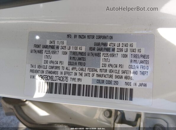 JM3KFBCM8L0740876 2020 MAZDA CX-5 White Շարժիչի բաժամունքի տեսք
