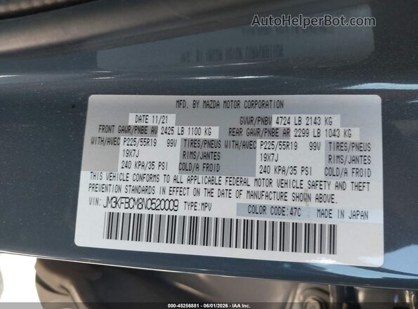 JM3KFBCM8N0520009 2022 MAZDA CX-5 Gray Вид підкапотного простору