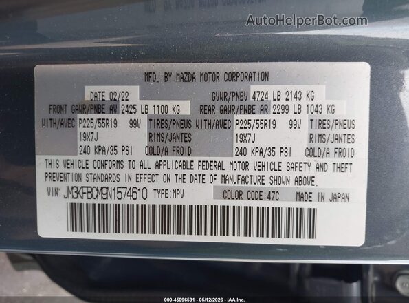 JM3KFBCM9N1574610 2022 MAZDA CX-5 Gray Widok komory silnika