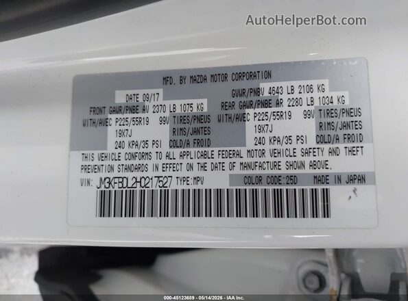 JM3KFBDL2H0217527 2017 MAZDA CX-5 White Vista del compartimento del motor