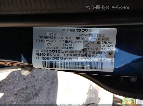 JM3KFBDM1K1604953 2019 MAZDA CX-5 Blue Vista del compartimento del motor