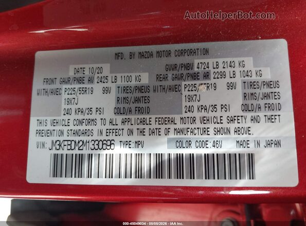 JM3KFBDM2M1330696 2021 MAZDA CX-5 Red Vista del compartimento del motor