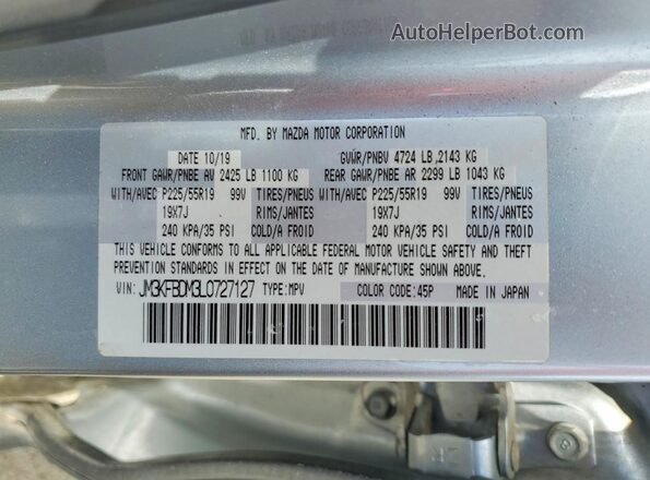 JM3KFBDM3L0727127 2020 MAZDA CX-5 Silver VIN կոդի պիտակի տեսք