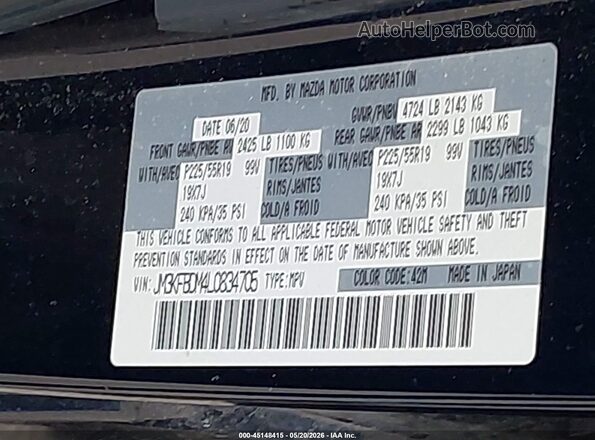 JM3KFBDM4L0834705 2020 MAZDA CX-5 Blue 
