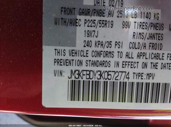 JM3KFBDY3K0572774 2019 MAZDA CX-5 Red Вид підкапотного простору