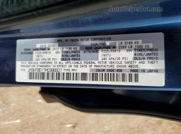 JM3KFBEY7M0396507 2021 MAZDA CX-5 Teal VIN sticker view