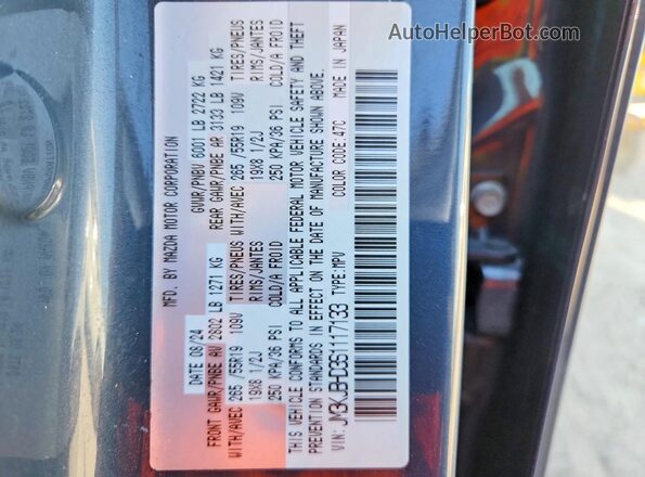 JM3KJBHD3S1117133 2025 MAZDA CX-70 Charcoal VIN կոդի պիտակի տեսք