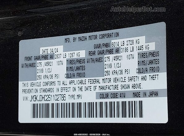 JM3KJDHC2S1102786 2025 MAZDA CX-70 Black Widok komory silnika