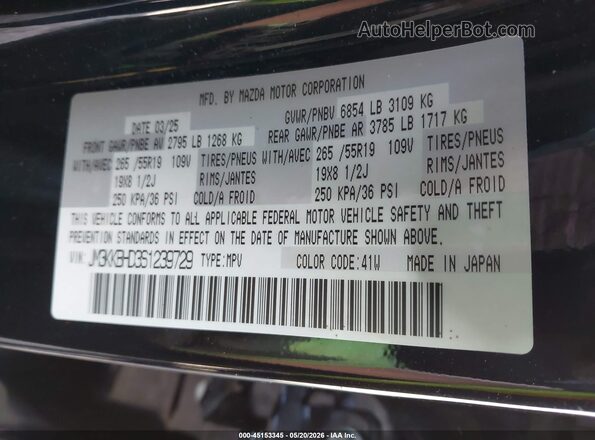 JM3KKBHD3S1239729 2025 MAZDA CX-90 Black Widok komory silnika