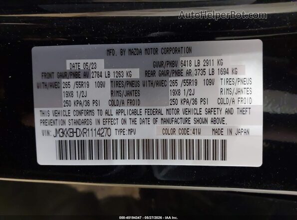 JM3KKBHDXR1114270 2024 MAZDA CX-90 Black Engine compartment view