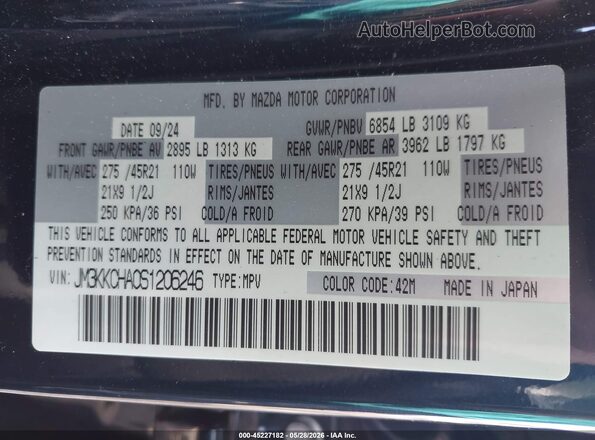 JM3KKCHA0S1206246 2025 MAZDA CX-90 PHEV Dark Blue Շարժիչի բաժամունքի տեսք