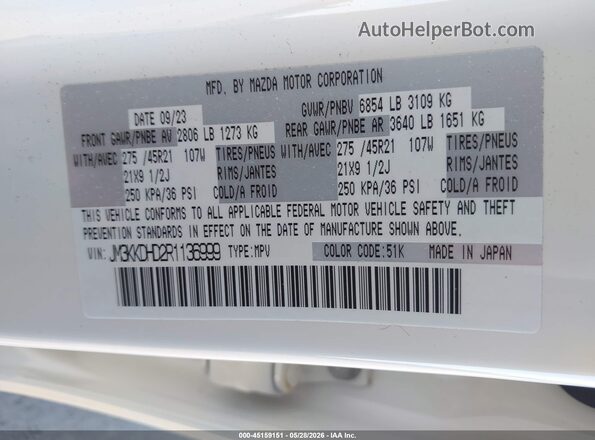 JM3KKDHD2R1136999 2024 MAZDA CX-90 White Շարժիչի բաժամունքի տեսք