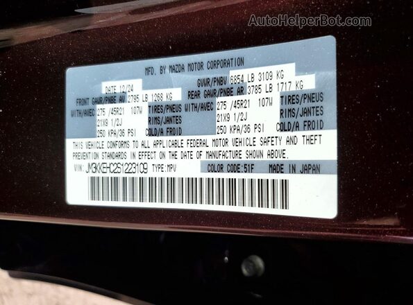 JM3KKEHC2S1223109 2025 MAZDA CX-90 Burgundy VIN կոդի պիտակի տեսք