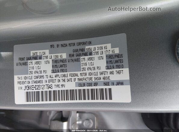 JM3KKEHD2S1217948 2025 MAZDA CX-90 Silver 