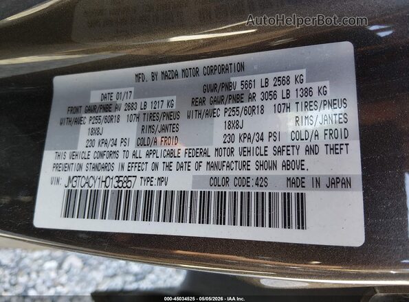 JM3TCACY1H0135857 2017 MAZDA CX-9 Dark Brown Widok komory silnika
